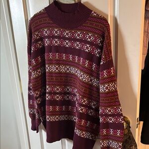 LOFT women’s Maroon and Olive Patterned Crewneck Sweater